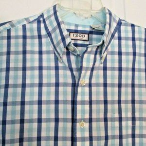 Izod Mens Long Sleeve Oxford sz L Blue Plaid Button Down